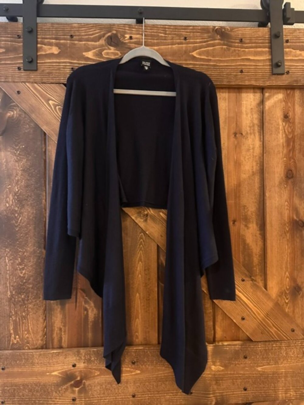 Eileen Fisher | Wrap Waterfall Front High Low 100% Merino Wool Italian Yarn Navy